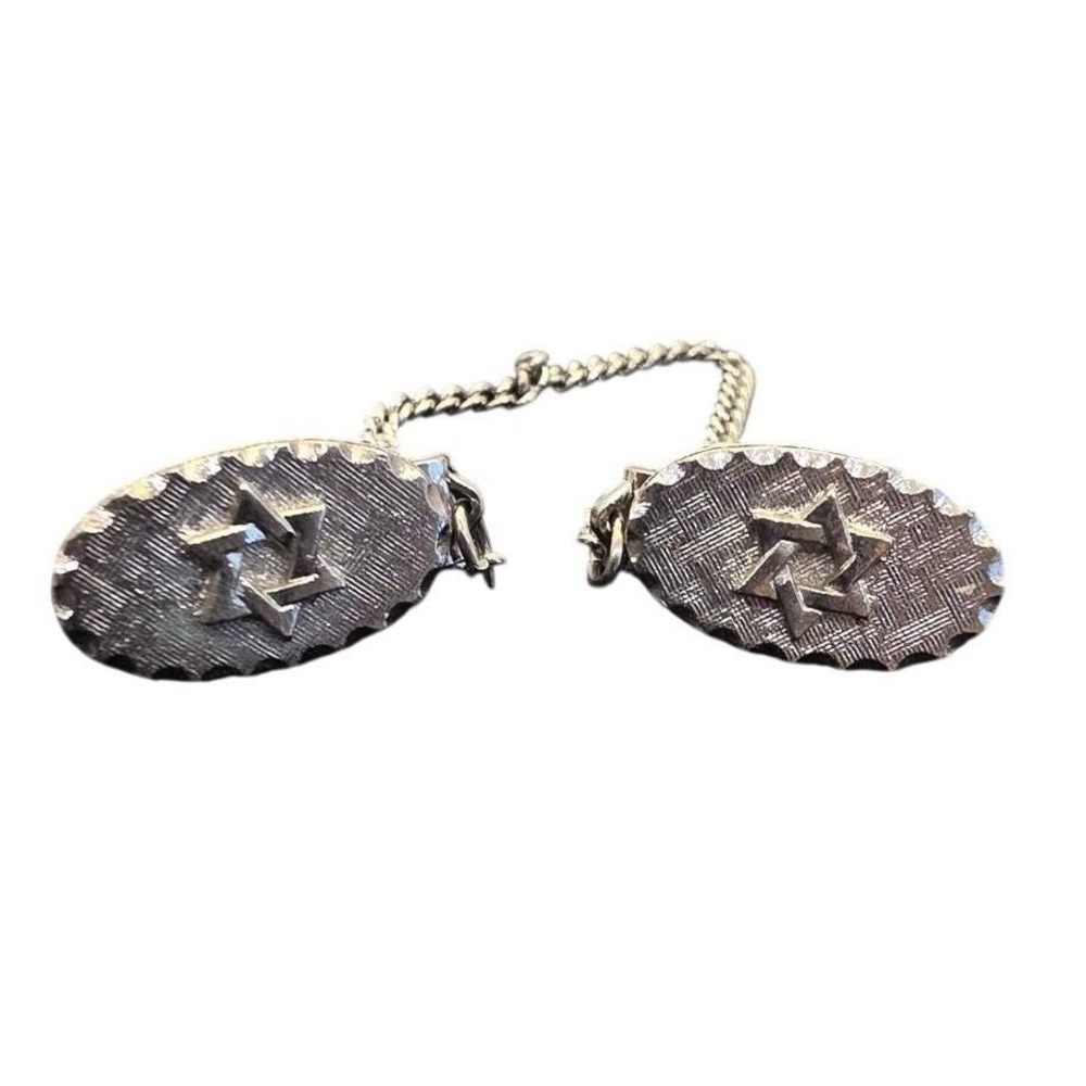 Vintage Star of David Sweater Guard Cardigan Talis Clips SilverJudaica Jewelry